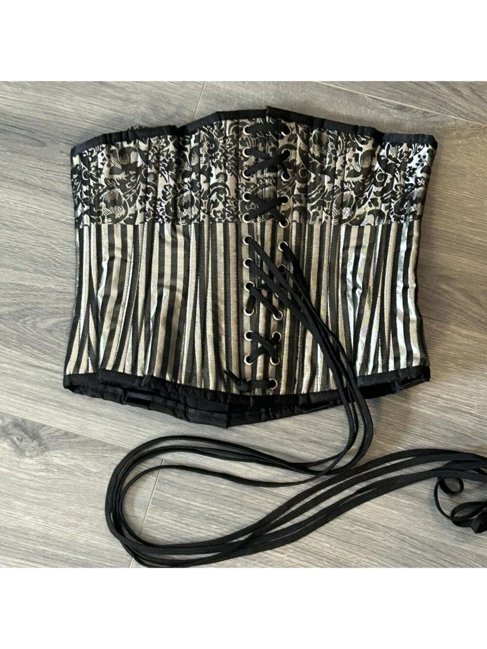 Victorian Underbust Corset Womens 28 Black Steel Boning Lace Up Steampunk Gothic